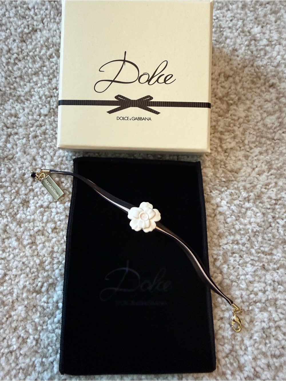 Dolce & Gabbana Black and Pink LeaBracelet with White Flower